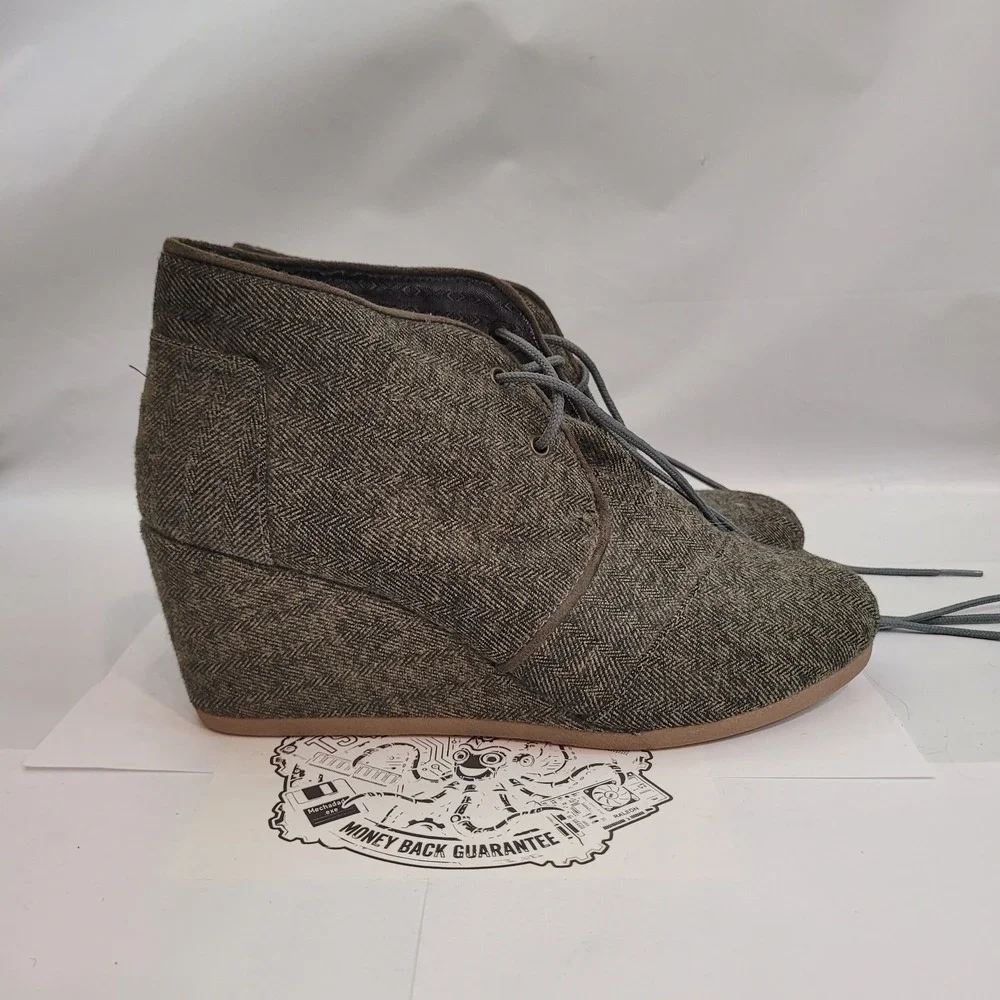 TOMS Desert Wedge Womens Olive Herringbone Lace Up Booties Shoes Size 6W